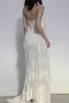 Marc Le Bihan Haute Couture Collection Silk Fairy Maxi Dress with Embroidered Lace MLB-21331-MIBAI Off-White